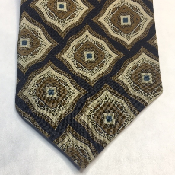 Giorgio Armani Caratte dark blue with antique gold & beige stylized pattern tie. - Picture 2 of 9